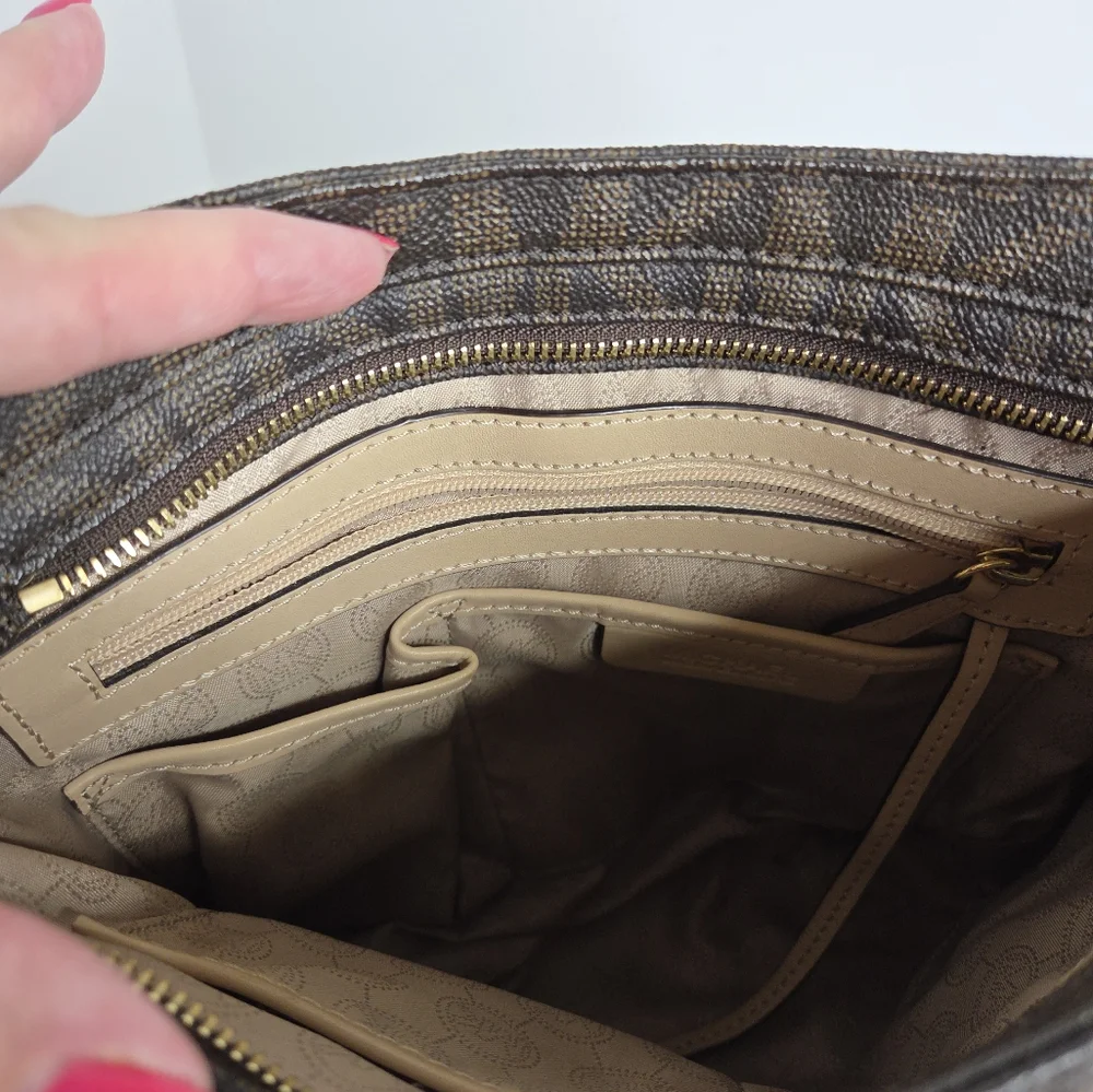 MICHAEL Michael Kors Jet Setter Large Brown Logo Crossbody Bag - Picture 11 of 16